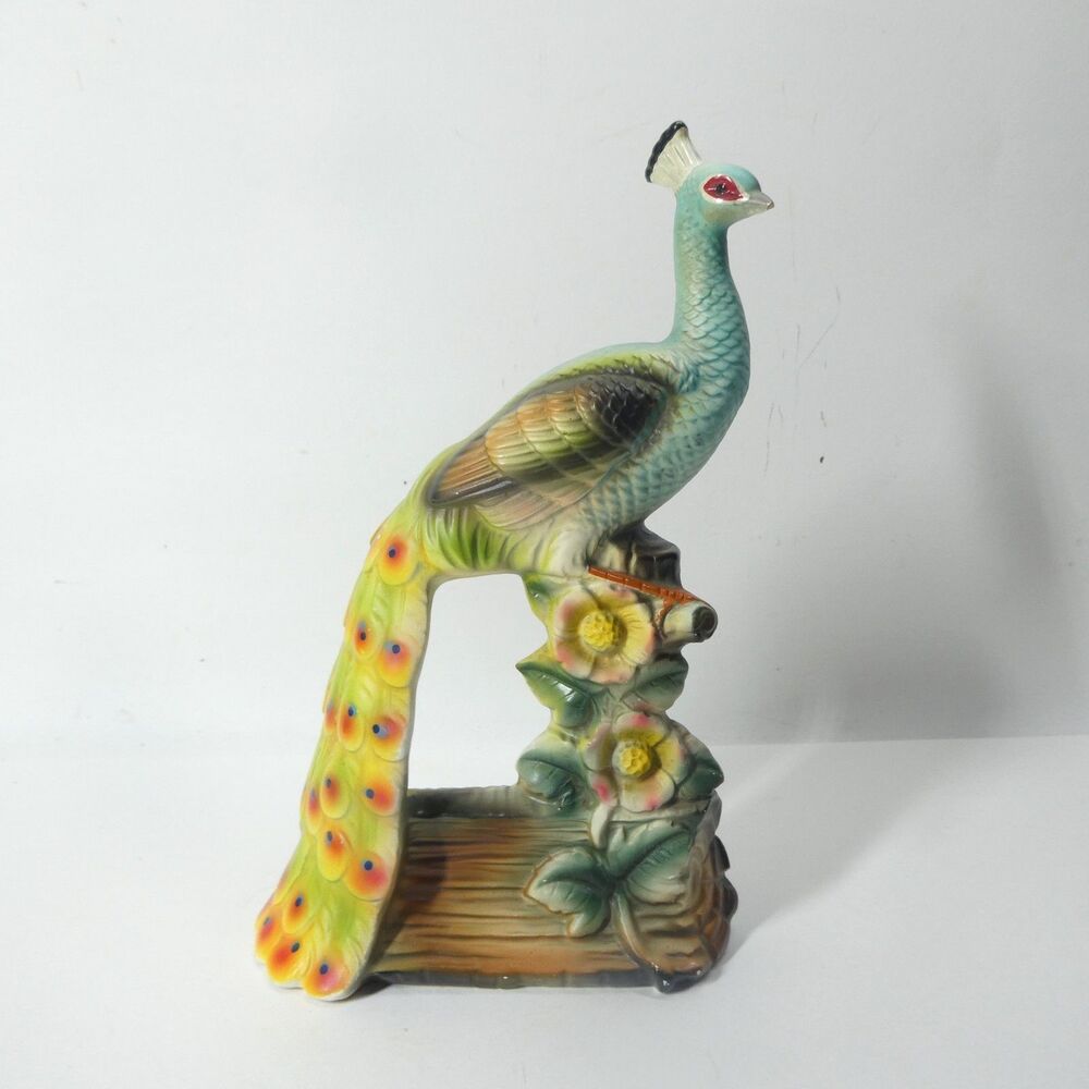 Peacock Figurine Ceramic Bradley Japan MCM 1960s 9" Tall Bird